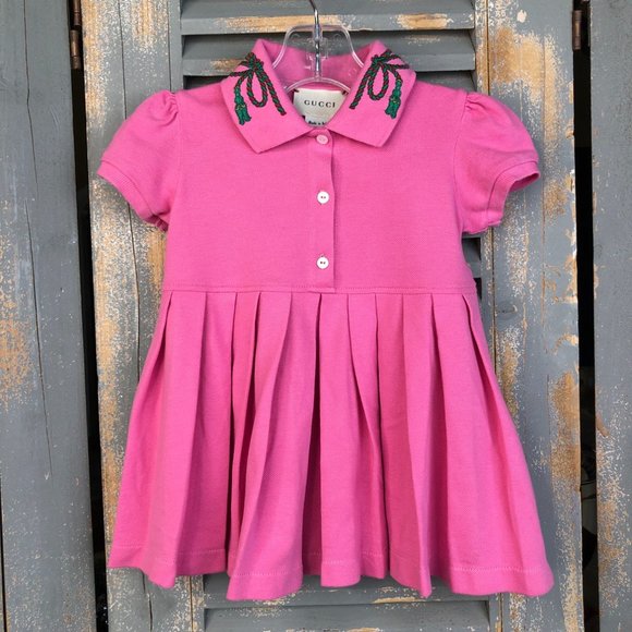 Gucci Other - Gucci Baby Embroidered Pleated Pique Dress Pink Sz 12-18M